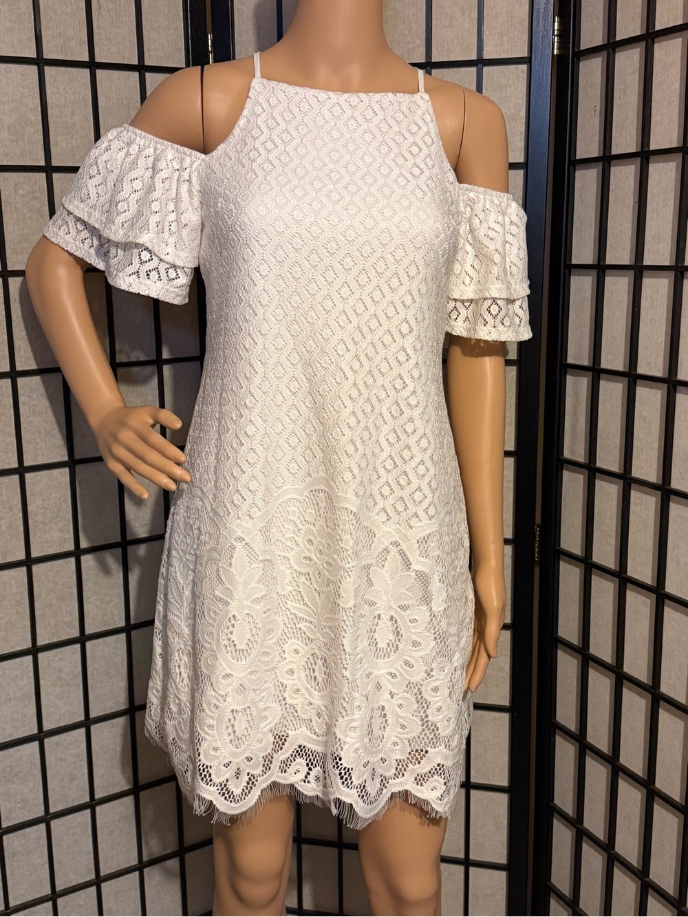 Speechless White Cold-Shoulder Lace Mini Dress